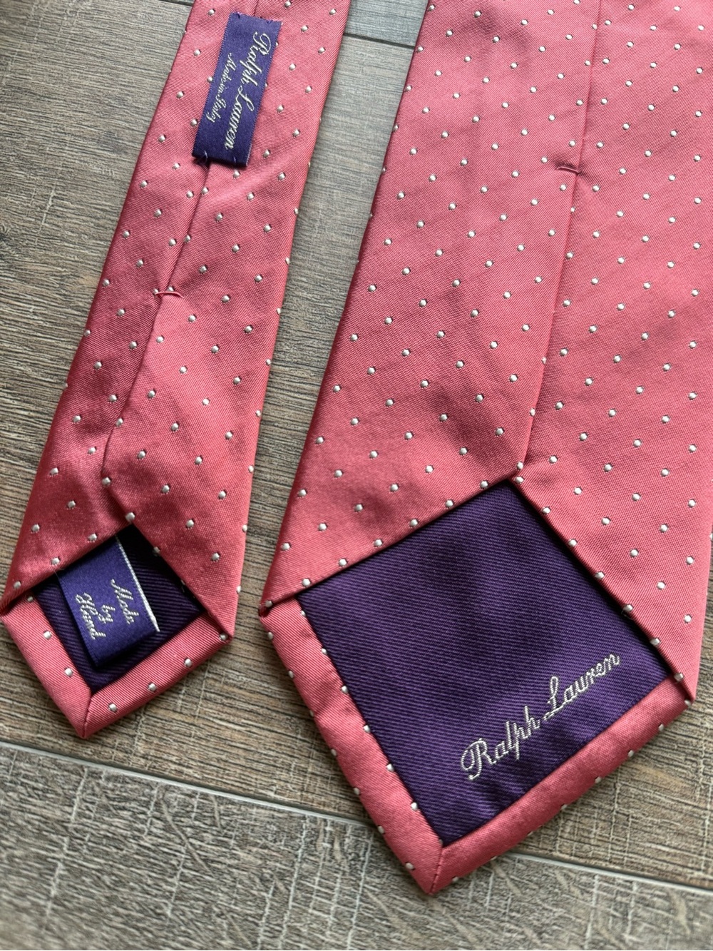 Ralph Lauren Dusty Rose Purple Label Hand Made 100% Silk Tie